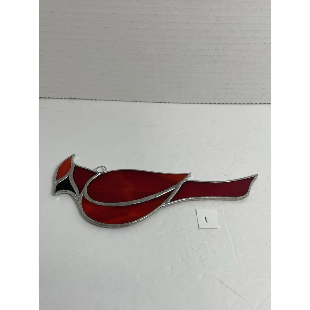 Cardinal Stain Glass Sun Catcher Red Bird Hanging Bird 7 1/2